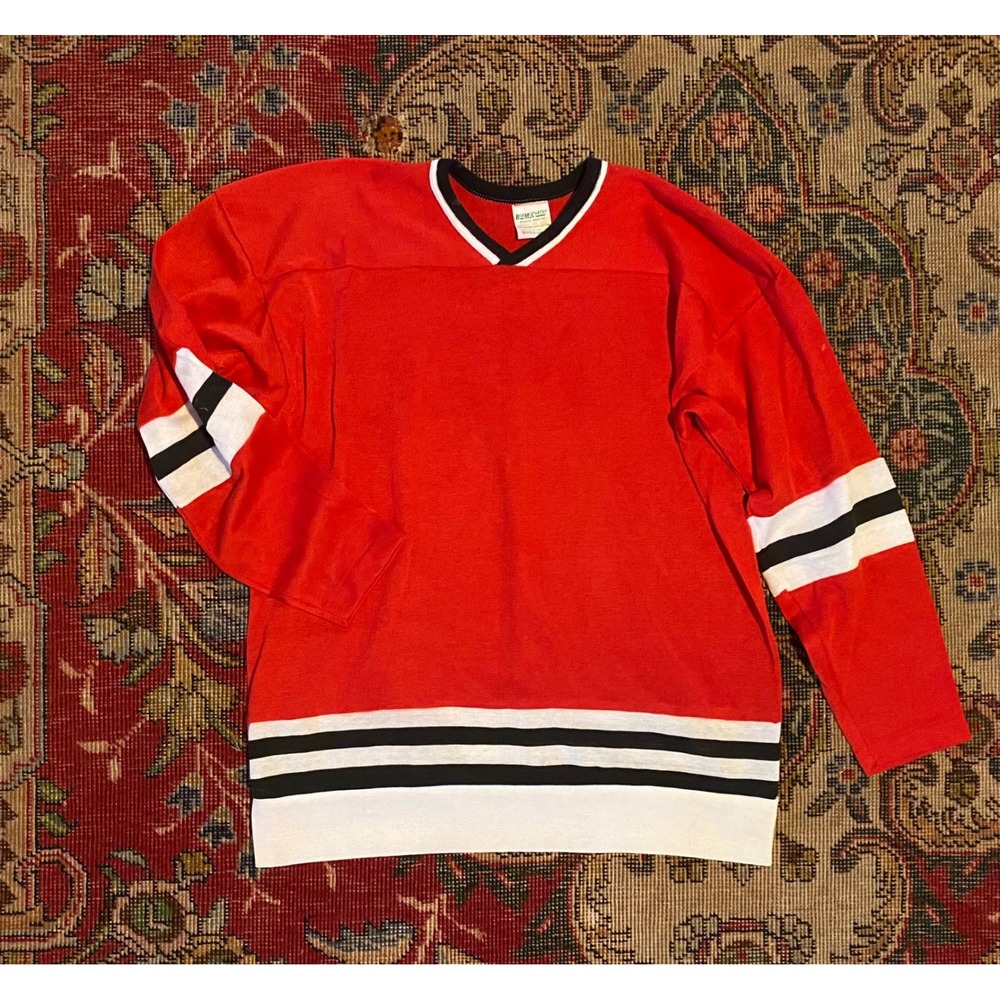 Bob McCarthy Hockey Jersey Boys XL Red Excellent Vintage Striped Practice Shirt